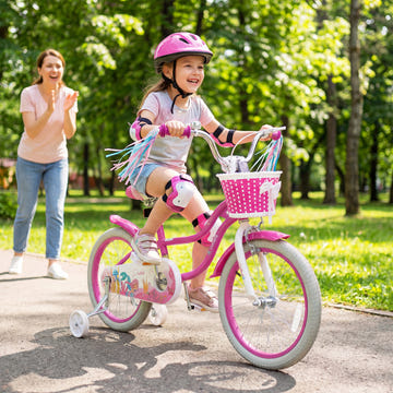 12 to 20 Inch Kids Bike Adjustable with Basket and Streamers Rose Red - Princess of the Sea Theme