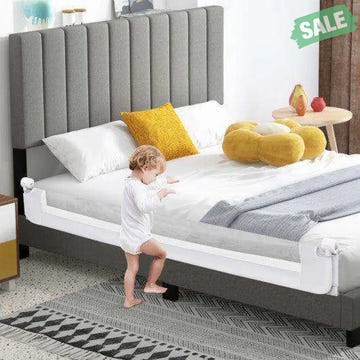 71-Inch Foldable Bed Rail Swing Down Baby Bed Guard Rail with Adjustable Safety Strap