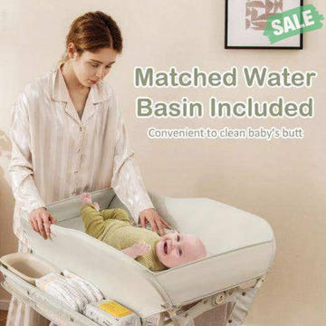 Baby Diaper Changing Table with Water Basin Wheel - Foldable for Nursery