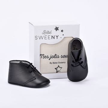 Bebe Sweeny Boys Black Leather Pre-Walker Lace Shoes Ages 1-3