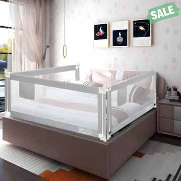 76.8 Inch Baby Bed Rail with Double Safety Child Lock-Gray