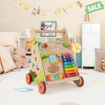 Wooden Push and Pull Baby Walker with Handle and Storage