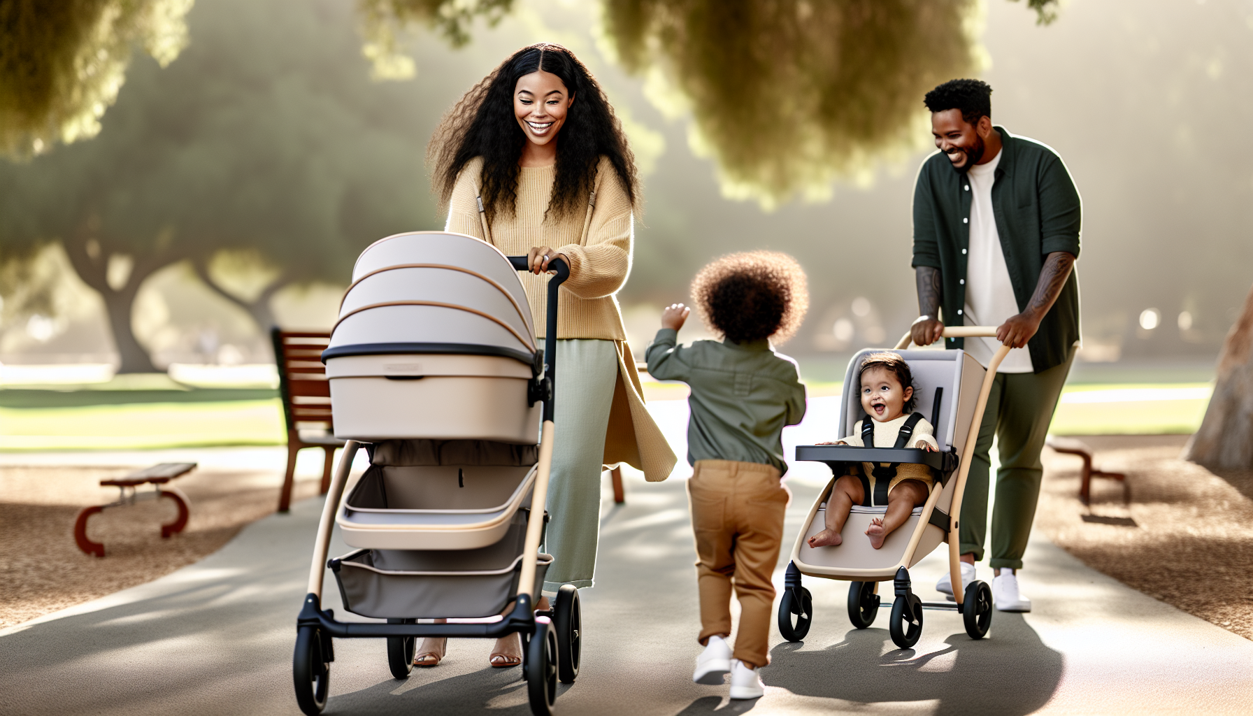 Best stroller wagon for families - Modern family enjoying outdoor adventure with premium stroller wagon