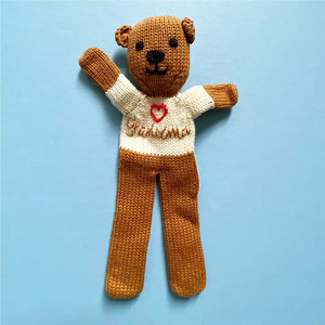 Handknit organic cotton Grandma Teddy Bear