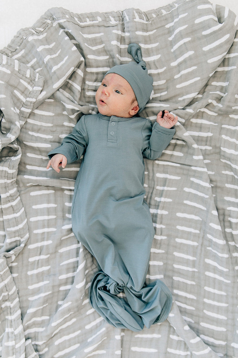 Dusty Blue Bamboo Knot Gown - MOOGCO Baby