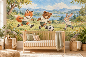Watercolor Animal Soccer Team Wall Mural, image 1