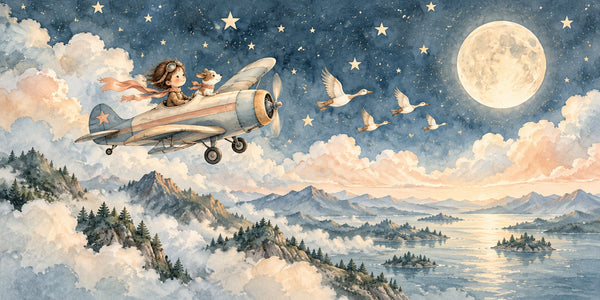 Watercolor Moonlit Flight Wall Mural, image 3