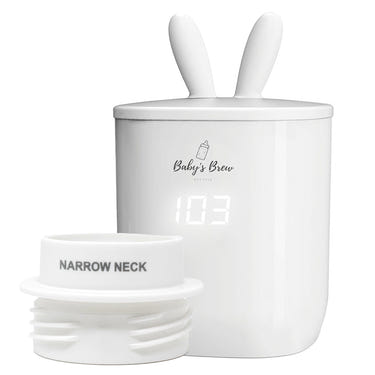 Portable bottle warmer with one adapter for easy on-the-go feeding.
