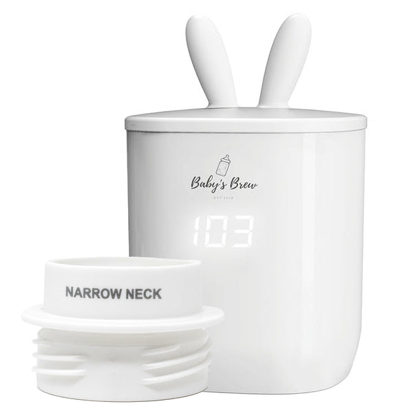 Portable bottle warmer with one adapter for easy on-the-go feeding.