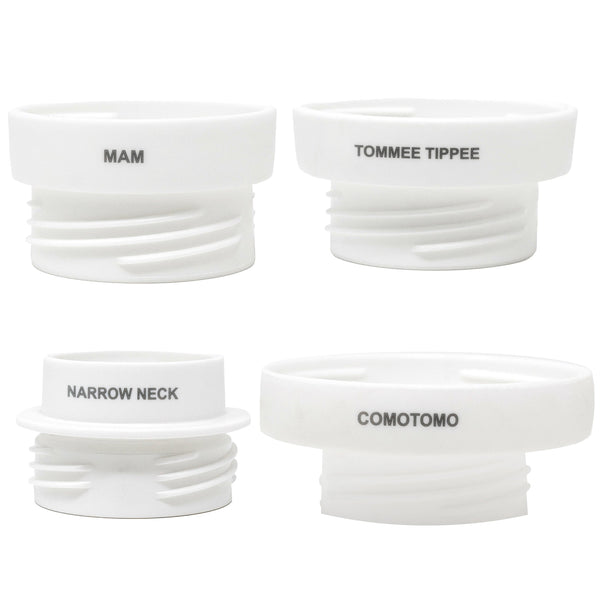 3.0 Portable Bottle Warmer Adapter Set with warmer and four adapters, ideal for on-the-go feeding convenience.