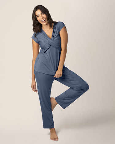 Davy Maternity & Nursing Pajama Set | Slate Blue - MOOGCO Baby