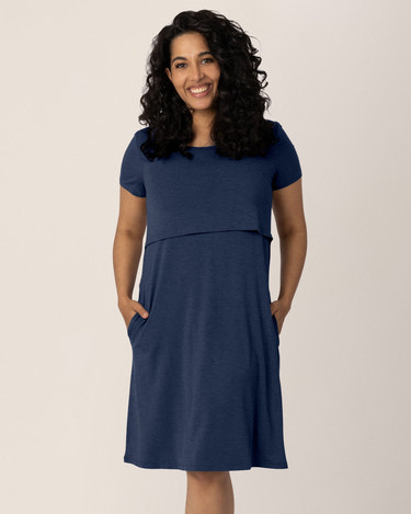 Eleanora Bamboo Maternity & Nursing Dress | Navy Heather