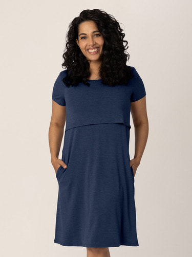 Eleanora Bamboo Maternity & Nursing Dress | Navy Heather - MOOGCO Baby
