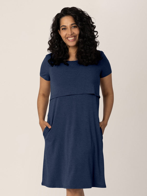 Eleanora Bamboo Maternity & Nursing Dress | Navy Heather - MOOGCO Baby