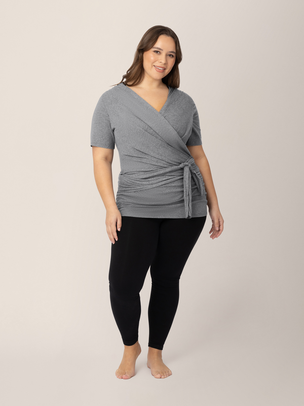 Organic Cotton Skin to Skin Short Sleeve Wrap Top | Charcoal Grey Heather - MOOGCO Baby