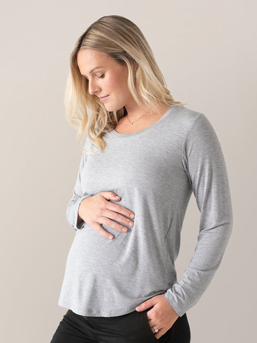 Bamboo Maternity & Nursing Long Sleeve T-shirt | Grey Heather - MOOGCO Baby