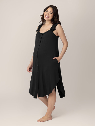 Ruffle Strap Labor & Delivery Gown | Black - MOOGCO Baby