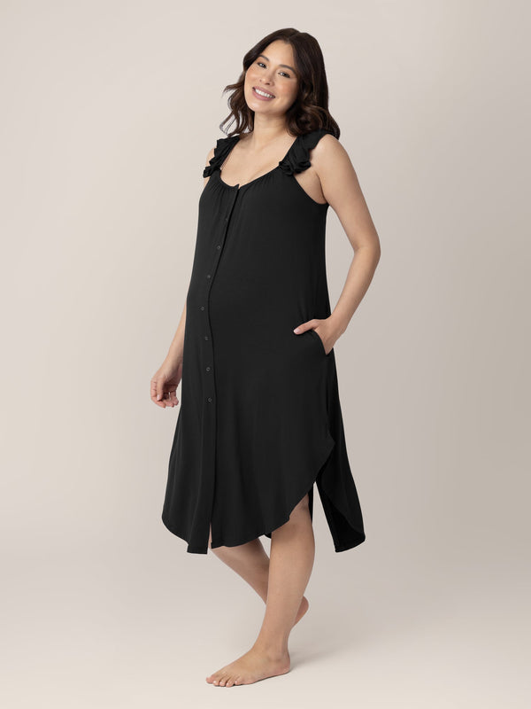 Ruffle Strap Labor & Delivery Gown | Black - MOOGCO Baby