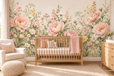 Watercolor Peony Garden Wall Mural, image 1