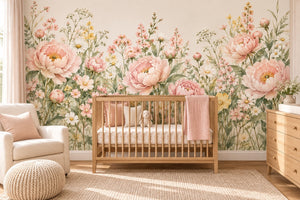 Watercolor Peony Garden Wall Mural, image 1