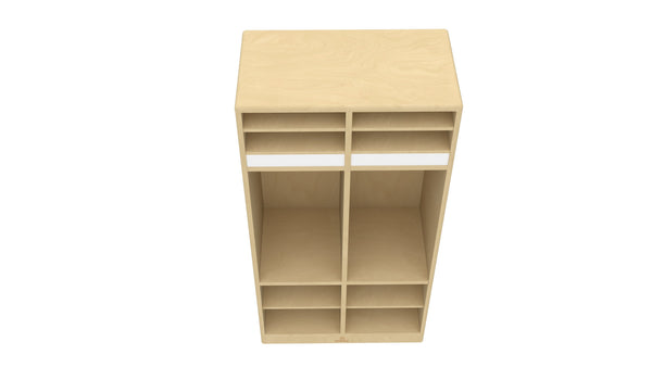 Double Preschool Cubbies in vibrant colors, perfect for toddlers' clothing and playtime.