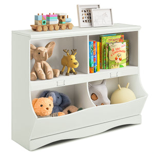 Kids storage unit for toys and books, stylish bookshelf organizer for children's rooms, angle view 4.