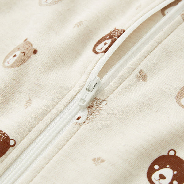 100% Cotton Footed Zip Pajamas 2-pack in Mini Bears & Beige, cozy baby sleepwear angle view.