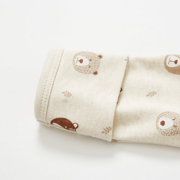 100% cotton footed zip pajamas for babies, 2 pack in Mini Bears & Beige, angle view.