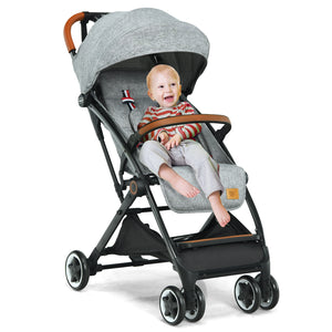 Lightweight aluminium frame baby stroller with net, angled view showcasing design and features.