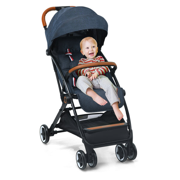 Lightweight aluminium frame baby stroller with net, angled view, perfect for travel and outdoor use.