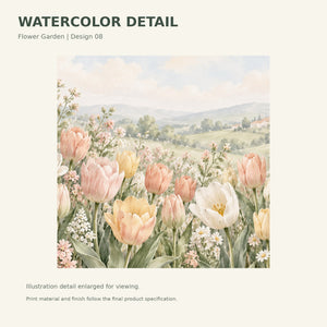 Watercolor Pastel Tulip Field Wall Mural, image 3