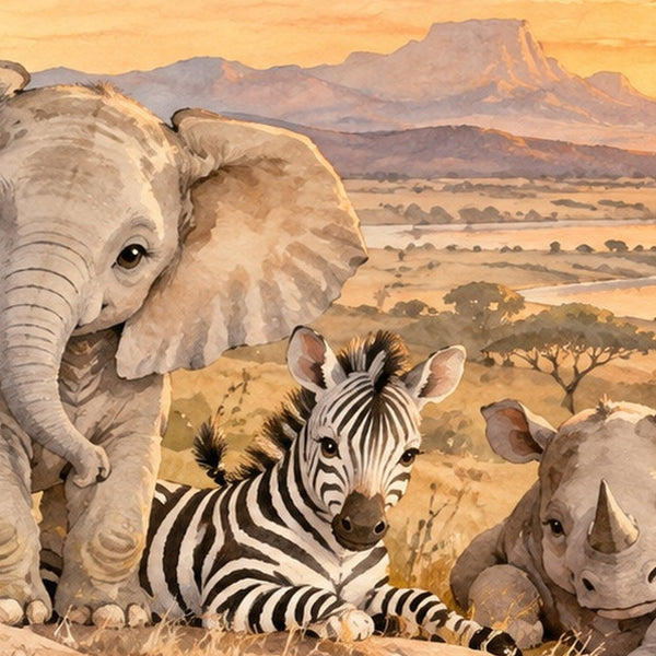 Sunset Savanna shower curtain, close up of the watercolor artwork