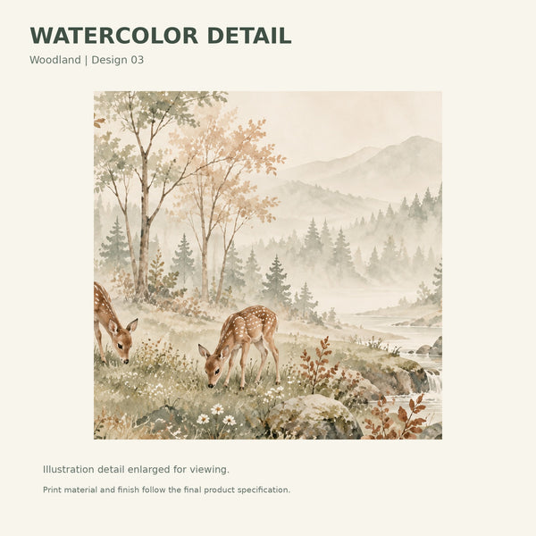 Watercolor Grazing Fawns Wall Mural, image 3