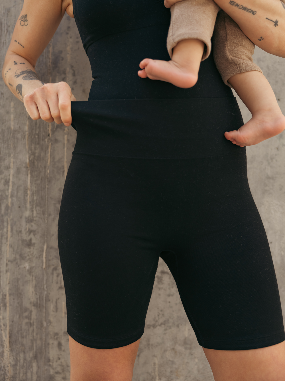 Sublime® Bamboo Maternity & Postpartum Bike Short in Black - Comfortable and stylish bottoms for new moms.
