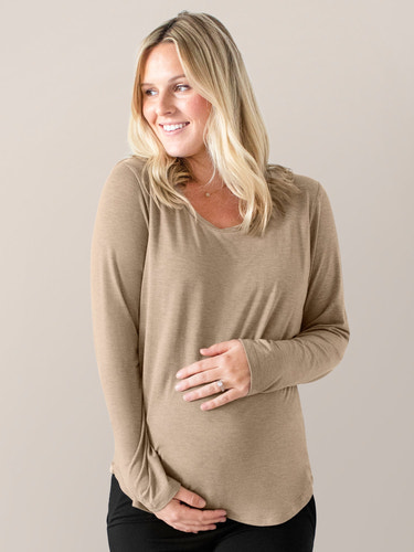 Bamboo Maternity & Nursing Long Sleeve T-shirt | Wheat - MOOGCO Baby
