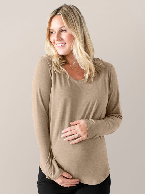 Bamboo Maternity & Nursing Long Sleeve T-shirt | Wheat - MOOGCO Baby