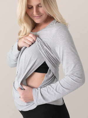 Bamboo Maternity & Nursing Long Sleeve T-shirt | Grey Heather - MOOGCO Baby