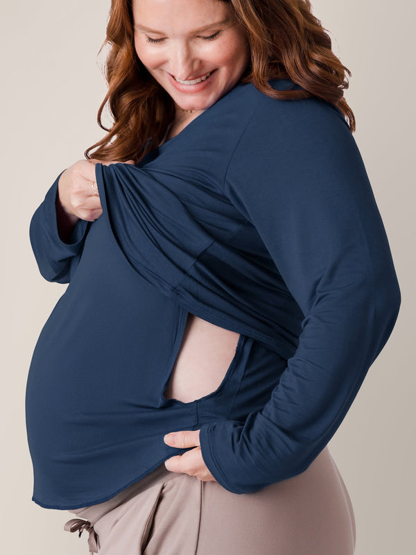 Bamboo Maternity & Nursing Long Sleeve T-shirt | Navy