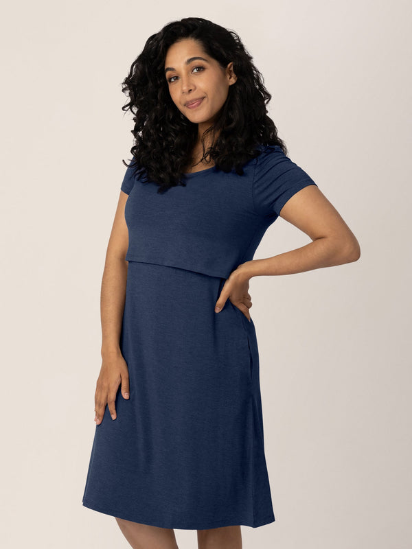 Eleanora Bamboo Maternity & Nursing Dress | Navy Heather