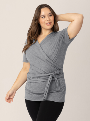 Organic Cotton Skin to Skin Short Sleeve Wrap Top | Charcoal Grey Heather - MOOGCO Baby