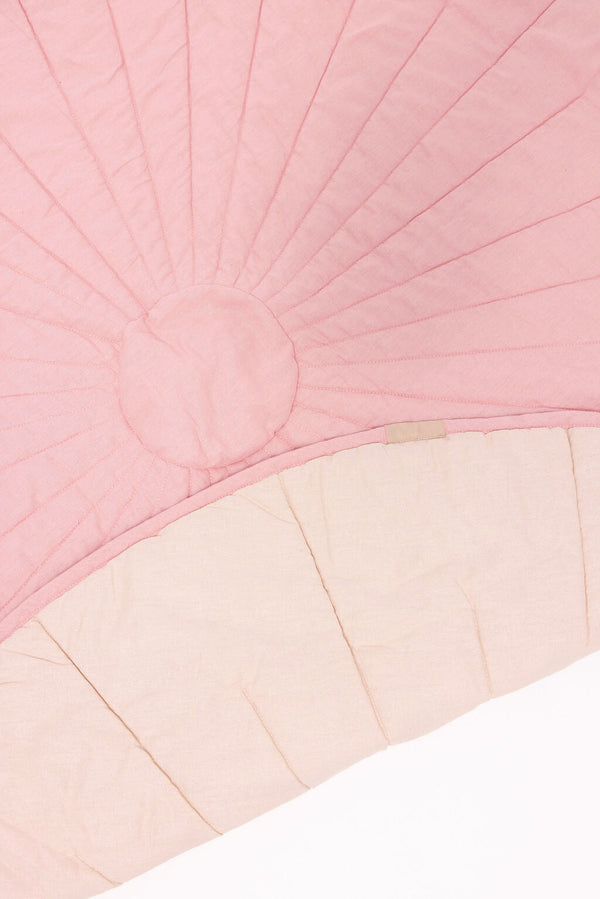 Linen quilted playmat in Galah/Sparrow design, showcasing angle 2 for stylish baby playtime.