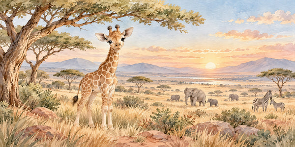 Watercolor Baby Giraffe Safari Wall Mural, image 3
