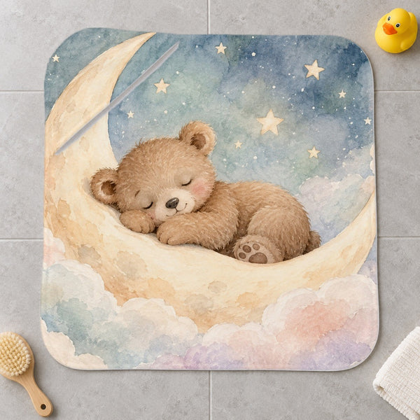 Moon Bear kids hooded bath towel laid flat