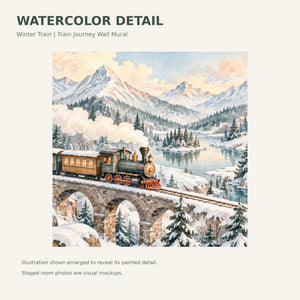 Watercolor Winter Train Wall Mural, image 4