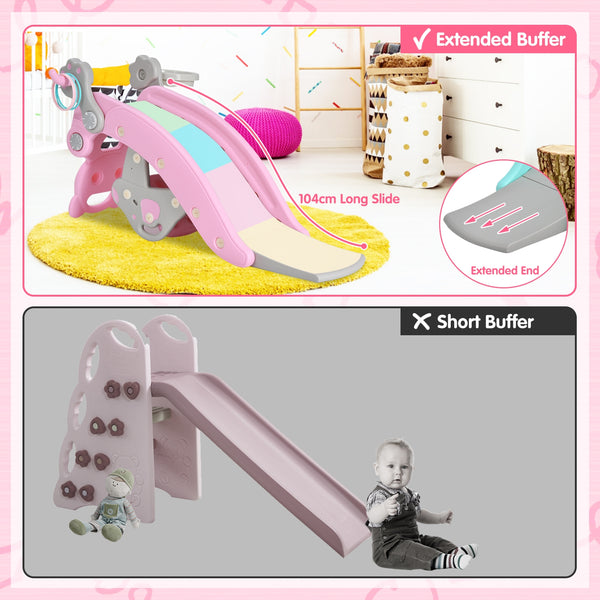 4-in-1 Toddler Slide and Rocking Horse Playset with Basketball Hoop