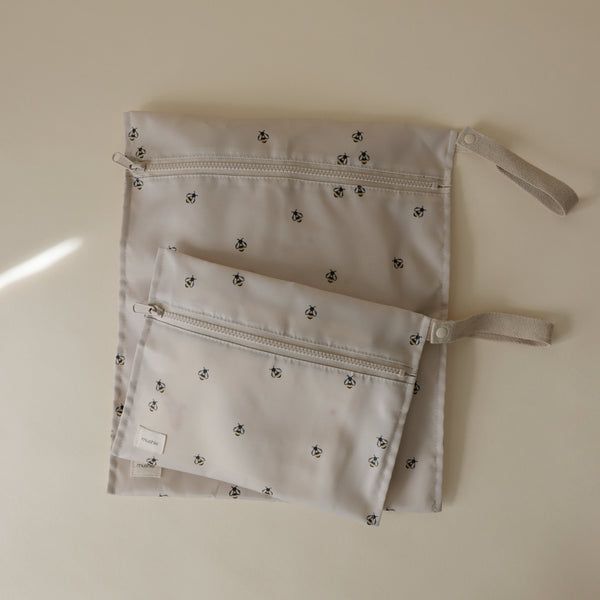 Mushie Water Resistant Wet Bag Set Two Sizes Zipper Handles