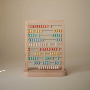 Colorful wooden abacus at angle 8, perfect for early learning and developing counting skills in babies and toddlers.