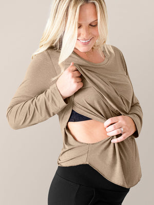 Bamboo Maternity & Nursing Long Sleeve T-shirt | Wheat - MOOGCO Baby