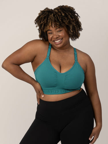 Sublime® Hands-Free Pumping & Nursing Sports Bra in Teal - Comfortable and stylish for nursing mothers.
