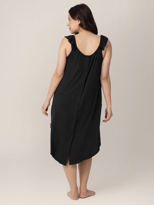 Ruffle Strap Labor & Delivery Gown | Black